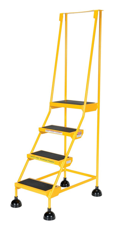 4 Step Commercial Spring Loaded Rolling Ladder - Yellow